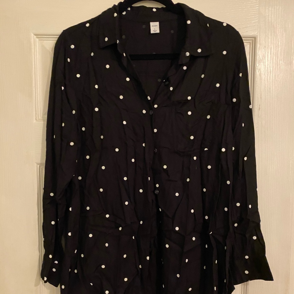 Polka Dot Drapey Tunic Button Up